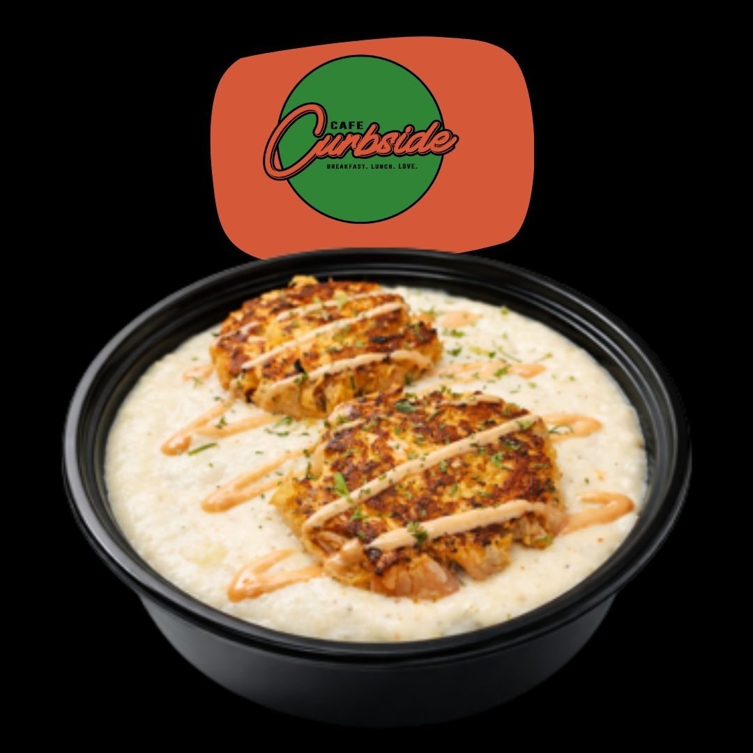 Salmon Cake & Grits.