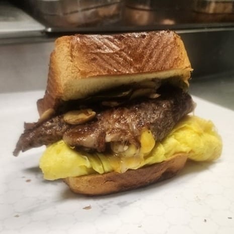 Steak, Egg & Cheese Drop Sandwich.